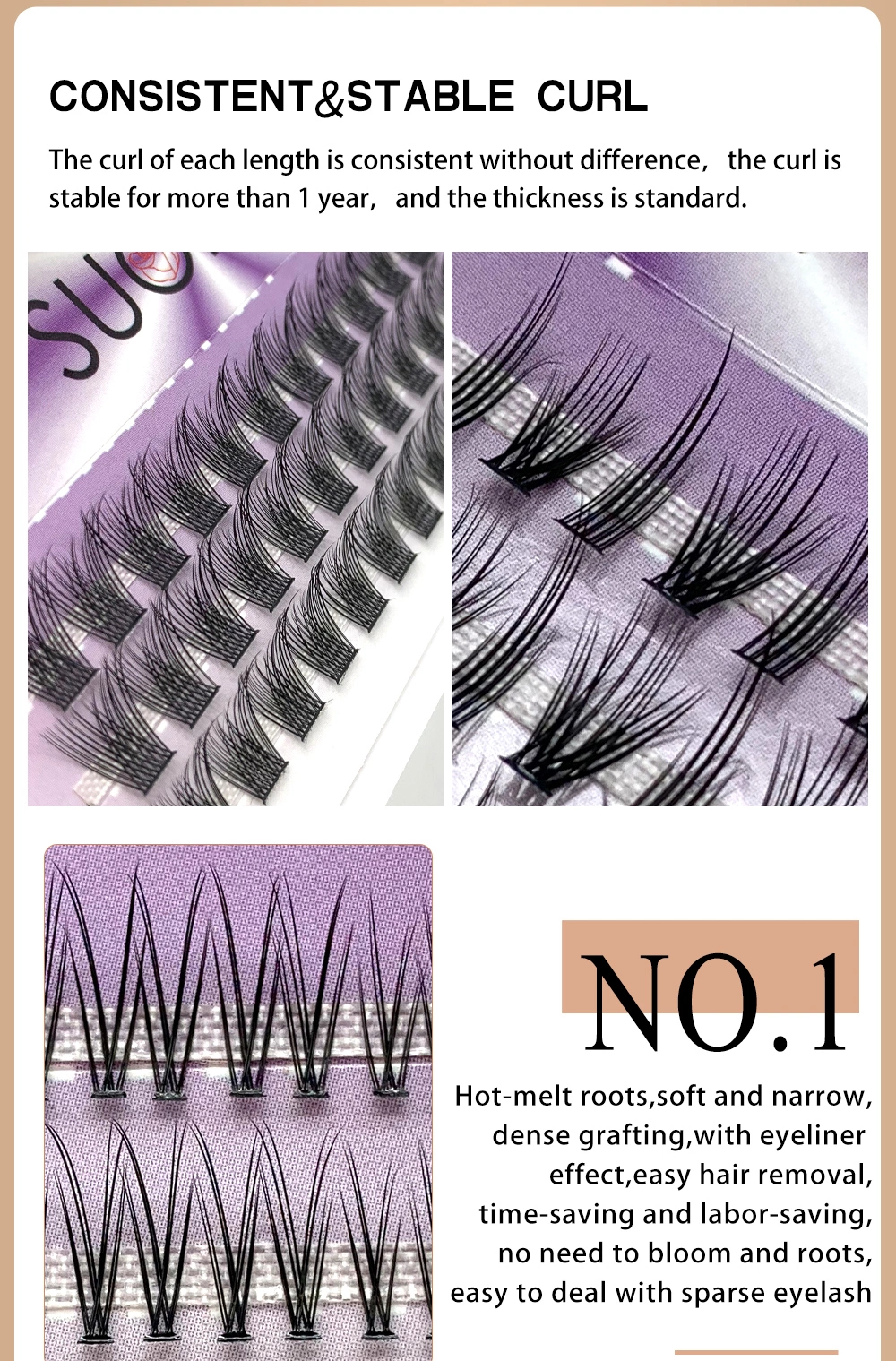 C Curl Lash Extensions Factory Free Samples Natural Soft Premade Fan Volume Lash Extensions DIY Pre-Cut Cotton Band Cluster Individual Lashes