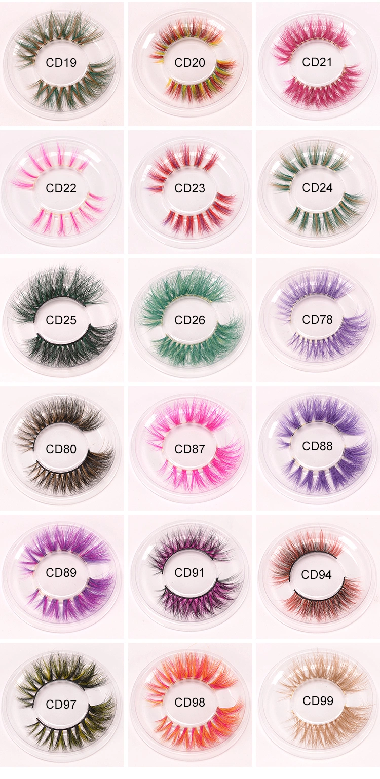 Rainbow Colorful Eyelashes Mink Fur Eyelashes 25mm Night Club Parties Colored Lashes